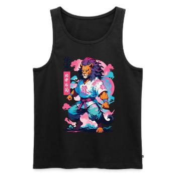 Samouraï Lion Esthétique Vaporwave Style Japon Art - Débardeur bio Premium Homme - noir - Devant - Michal (187cm)