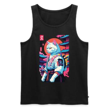 Samurai Katze Vaporwave Aesthetic Japan Kunst - Männer Premium Bio Tank Top - Schwarz - Vorne - Michal (187cm)