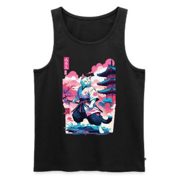 Chat samouraï Vaporwave Esthétique Japon Art - Débardeur bio Premium Homme - noir - Devant - Michal (187cm)