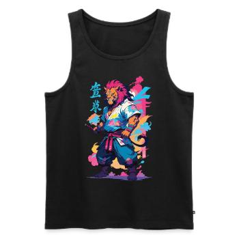 Samurai Lion Aesthetic Vaporwave Style Japan Design - Men's Premium Organic Tank Top - black - Front - Michal (187cm)