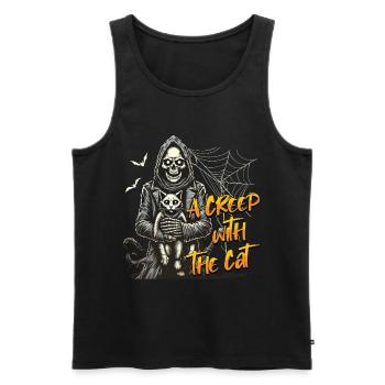 Halloween Cats Design: A Creep With The Cat - Men's Premium Organic Tank Top - black - Front - AI Model Male 178 light (178cm)
