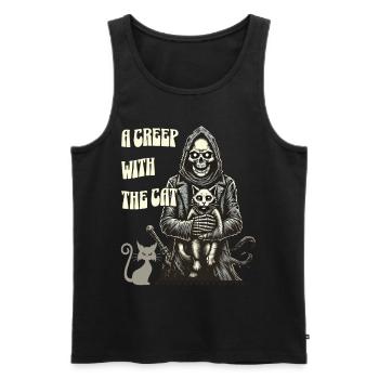 A scary with the cat Halloween motif - Men's Premium Organic Tank Top - black - Front - AI Model Male 178 light (178cm)