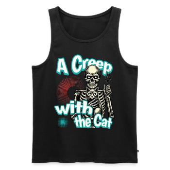 Halloween Skeleton with Cat - A Creep with the Cat - Men's Premium Organic Tank Top - black - Front - AI Model Male 178 light (178cm)