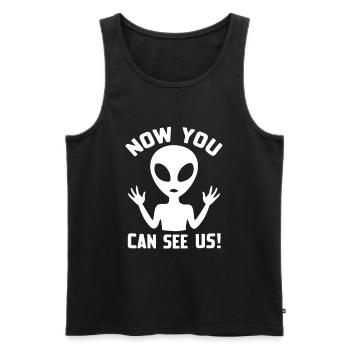 Alien Jetzt könnt ihr uns sehen - Männer Premium Bio Tank Top - Schwarz - Vorne - Michal (187cm)