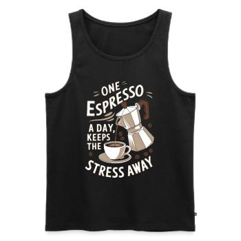 Ein Espresso am Tag hält den Stress fern - Männer Premium Bio Tank Top - Schwarz - Vorne - AI Model Male 178 light (178cm)