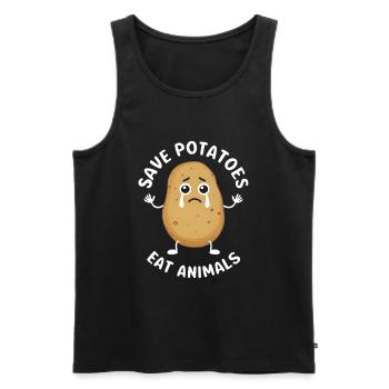 Sauver les pommes de terre, manger les animaux - Débardeur bio Premium Homme - noir - Devant - Michal (187cm)