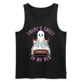 Funny Halloween Saying: There's Sheet In My Bed - Men's Premium Organic Tank Top - black - Front - AI Model Male 178 light (178cm)