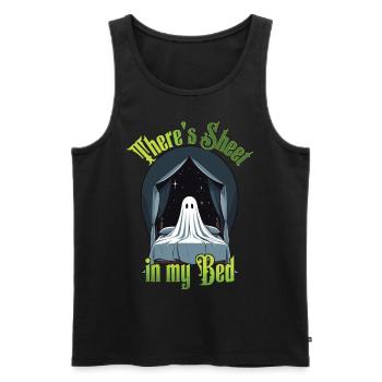 Funny Halloween Saying: There's Sheet In My Bed - Men's Premium Organic Tank Top - black - Front - AI Model Male 178 light (178cm)