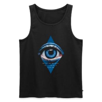 Blaues Auge Wir sehen die Welt nicht so, wie sie ist - Männer Premium Bio Tank Top - Schwarz - Vorne - Michal (187cm)