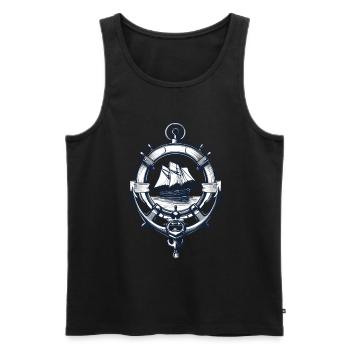 Captain Steering Wheel Anchor Sailboat Adventure - Men's Premium Organic Tank Top - black - Front - AI Model Male 178 light (178cm)