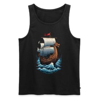 Wikinger Drachenboot Auf Hoher See - Männer Premium Bio Tank Top - Schwarz - Vorne - AI Model Male 178 light (178cm)