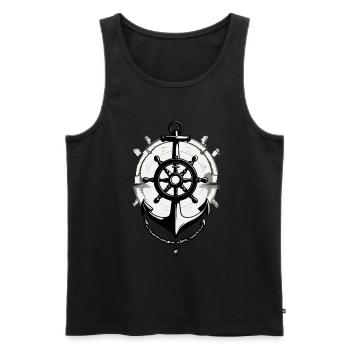 Captain Steering Wheel Anchor Sailboat Motif - Men's Premium Organic Tank Top - black - Front - AI Model Male 178 light (178cm)