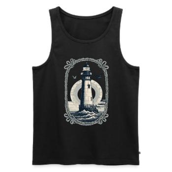 Phare Hobby Pêcheur Marin Style Vintage - Débardeur bio Premium Homme - noir - Devant - Michal (187cm)