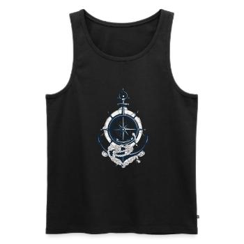 Captain Steering Wheel Anchor Sailboat Adventure - Men's Premium Organic Tank Top - black - Front - AI Model Male 178 light (178cm)