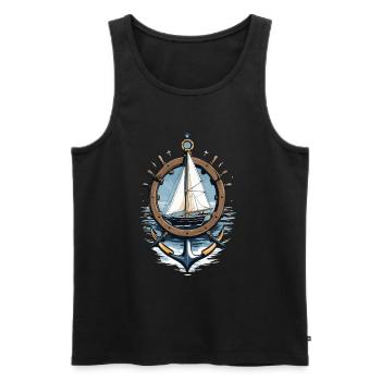 Captain Steering Wheel Anchor Sailboat Adventure - Men's Premium Organic Tank Top - black - Front - AI Model Male 178 light (178cm)