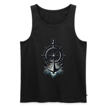 Captain Steering Wheel Anchor Sailboat Adventure - Men's Premium Organic Tank Top - black - Front - AI Model Male 178 light (178cm)