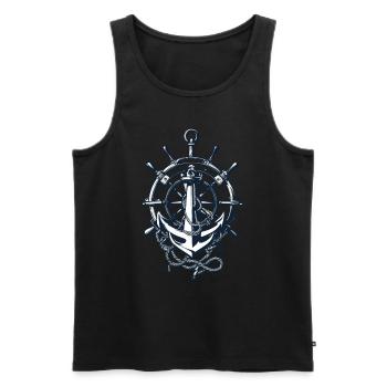 Captain Steering Wheel Anchor Adventure Blessing - Men's Premium Organic Tank Top - black - Front - AI Model Male 178 light (178cm)