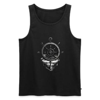 Maritime Seafarer Design with Anchor and Steering Wheel - Men's Premium Organic Tank Top - black - Front - AI Model Male 178 light (178cm)