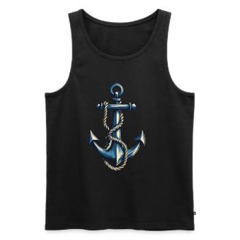 Ancre Vintage Design Hobby Pêcheur Marin - Débardeur bio Premium Homme - noir - Devant - Michal (187cm)