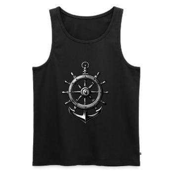 Maritime steering wheel and anchor symbol - Men's Premium Organic Tank Top - black - Front - AI Model Male 178 light (178cm)