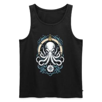 Octopus Sea Monster Pêcheur Capitaine Voilier - Débardeur bio Premium Homme - noir - Devant - Michal (187cm)