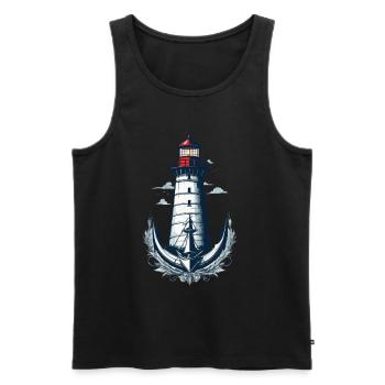 Phare Hobby Pêcheur Marin Amoureux de la mer - Débardeur bio Premium Homme - noir - Devant - AI Model Male 178 light (178cm)