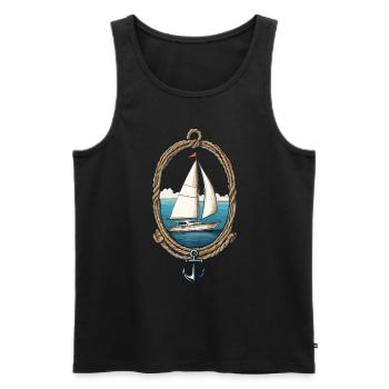 Aventure maritime en voilier au bord de la mer - Débardeur bio Premium Homme - noir - Devant - Michal (187cm)