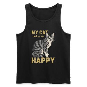Mon chat me rend heureuse - Débardeur bio Premium Homme - noir - Devant - AI Model Male 178 light (178cm)
