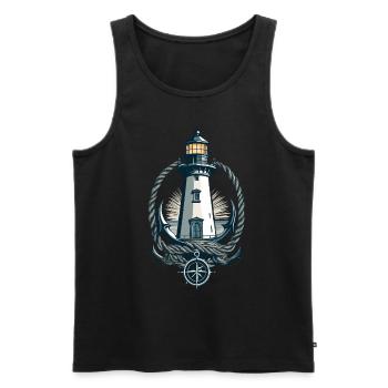 Phare Hobby Pêcheur Marin Amoureux de la mer - Débardeur bio Premium Homme - noir - Devant - AI Model Male 178 light (178cm)