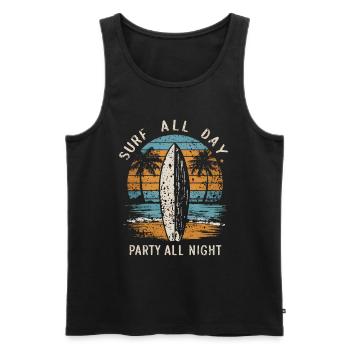 Surfen Sie den ganzen Tag, feiern Sie die ganze Nacht - Männer Premium Bio Tank Top - Schwarz - Vorne - AI Model Male 178 light (178cm)