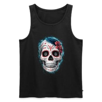 Jour des morts / Crâne de sucre / Femelle / Fleurs - Débardeur bio Premium Homme - noir - Devant - Michal (187cm)