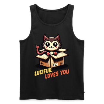 Lucifur Loves You Dessin Animé Motif Chat - Débardeur bio Premium Homme - noir - Devant - Michal (187cm)