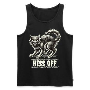 Motif de chat effrayant avec sifflement hors texte - Débardeur bio Premium Homme - noir - Devant - AI Model Male 178 light (178cm)