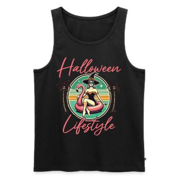 Halloween Lifestyle Beach Witch Flamingo - Men's Premium Organic Tank Top - black - Front - Michal (187cm)