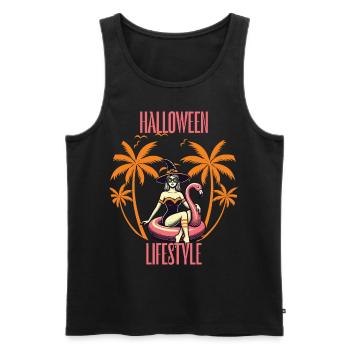 Halloween Mode de vie Sorcière de plage - Débardeur bio Premium Homme - noir - Devant - AI Model Male 178 light (178cm)