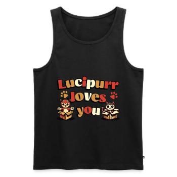 Funny Cats Lucipurr Loves You - Men's Premium Organic Tank Top - black - Front - Michal (187cm)
