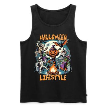 Halloween, Style de vie, Effrayant, Amusant - Débardeur bio Premium Homme - noir - Devant - Michal (187cm)