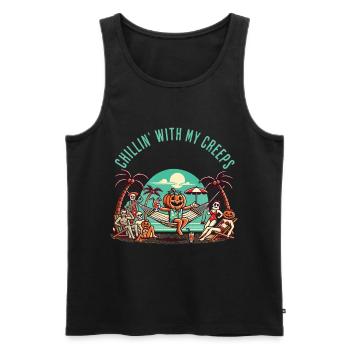 Chillin' With My Creeps Pumpkin - Men's Premium Organic Tank Top - black - Front - AI Model Male 178 light (178cm)