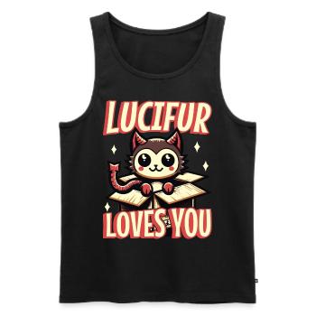Lucifur Loves You Cartoon Cat Devil - Men's Premium Organic Tank Top - black - Front - AI Model Male 178 light (178cm)