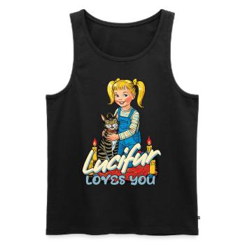 Lucifur Loves You Cat Humor - Men's Premium Organic Tank Top - black - Front - Michal (187cm)