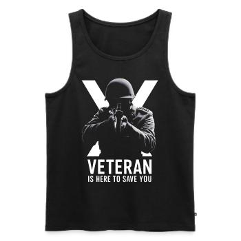 Der Veteran ist hier, um Sie zu retten - Männer Premium Bio Tank Top - Schwarz - Vorne - AI Model Male 178 light (178cm)