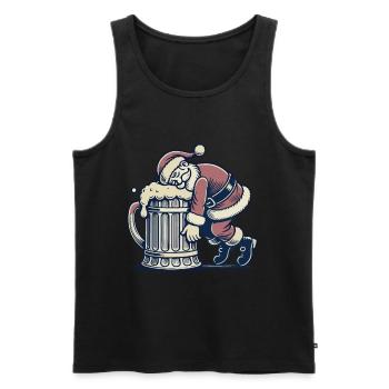 Père Noël ivre avec chope de bière - Débardeur bio Premium Homme - noir - Devant - Michal (187cm)