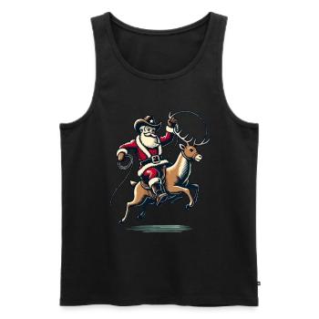Rodéo du Père Noël cow-boy sur renne - Débardeur bio Premium Homme - noir - Devant - Michal (187cm)
