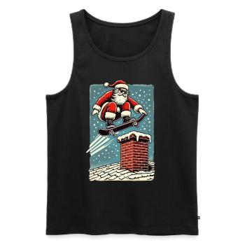 Planche à roulettes de Noël Cheminée du Père Noël - Débardeur bio Premium Homme - noir - Devant - Michal (187cm)
