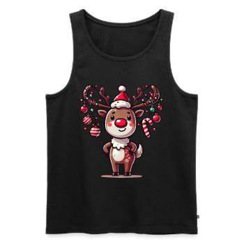 Happy Reindeer with Christmas Baubles - Men's Premium Organic Tank Top - black - Front - AI Model Male 178 light (178cm)