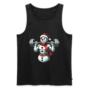 Bonhomme de neige musculaire de Noël avec haltère - Débardeur bio Premium Homme - noir - Devant - Michal (187cm)