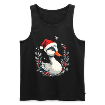 Canard de Noël avec chapeau et couronne de baies - Débardeur bio Premium Homme - noir - Devant - AI Model Male 178 light (178cm)