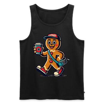 Funny gingerbread snob with coffee - Men's Premium Organic Tank Top - black - Front - AI Model Male 178 light (178cm)