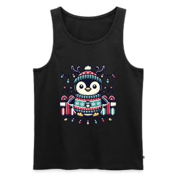 Süßer Weihnachtspinguin Mit Lichterkette - Männer Premium Bio Tank Top - Schwarz - Vorne - Michal (187cm)