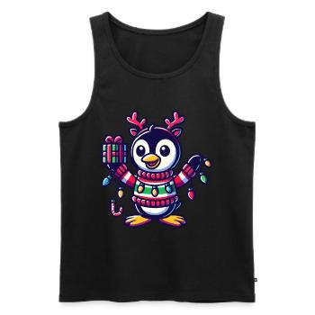 Fröhlicher Pinguin Mit Weihnachtslichtern - Männer Premium Bio Tank Top - Schwarz - Vorne - AI Model Male 178 light (178cm)